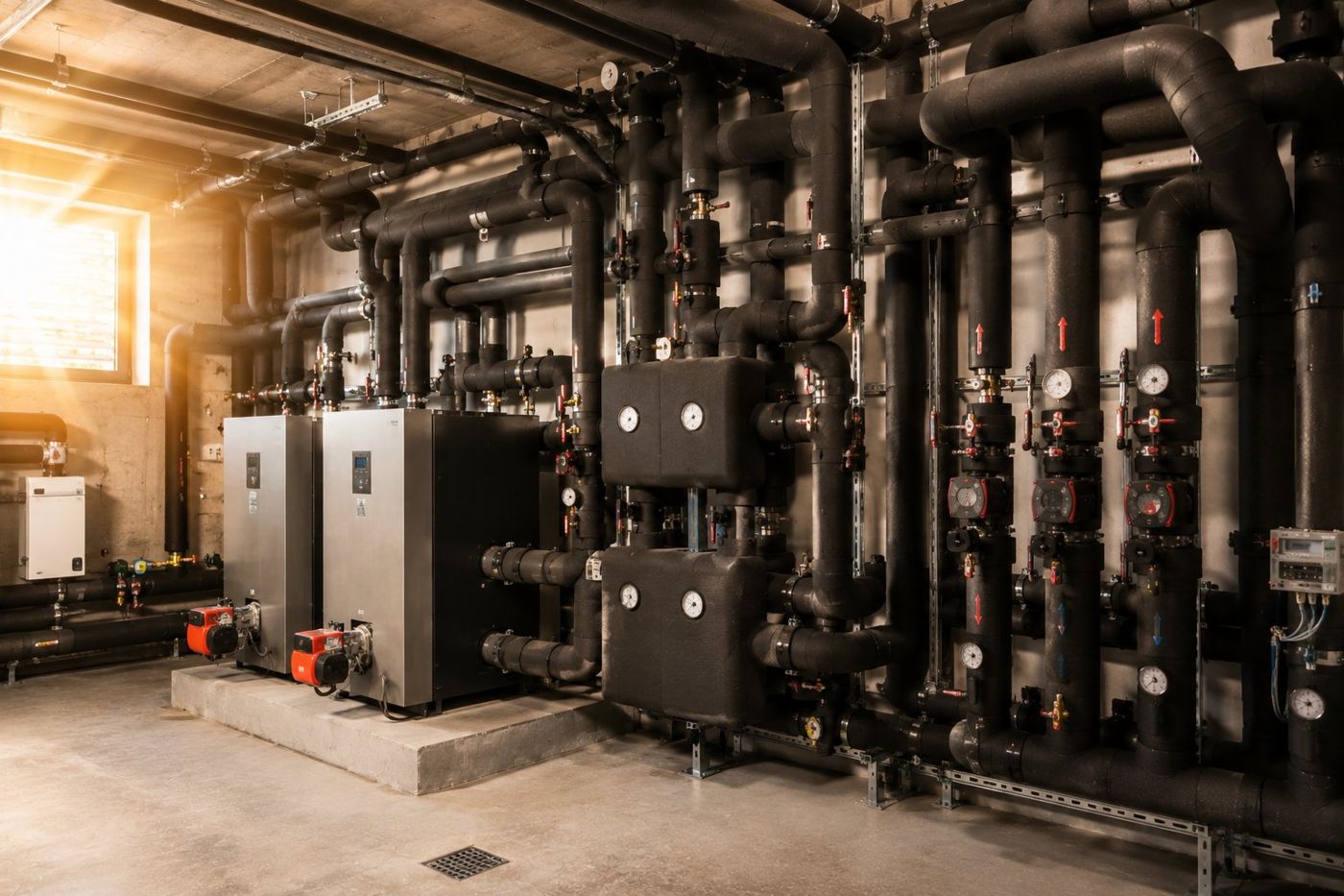 Chaufferie avec réseaux de distribution calorifugés
