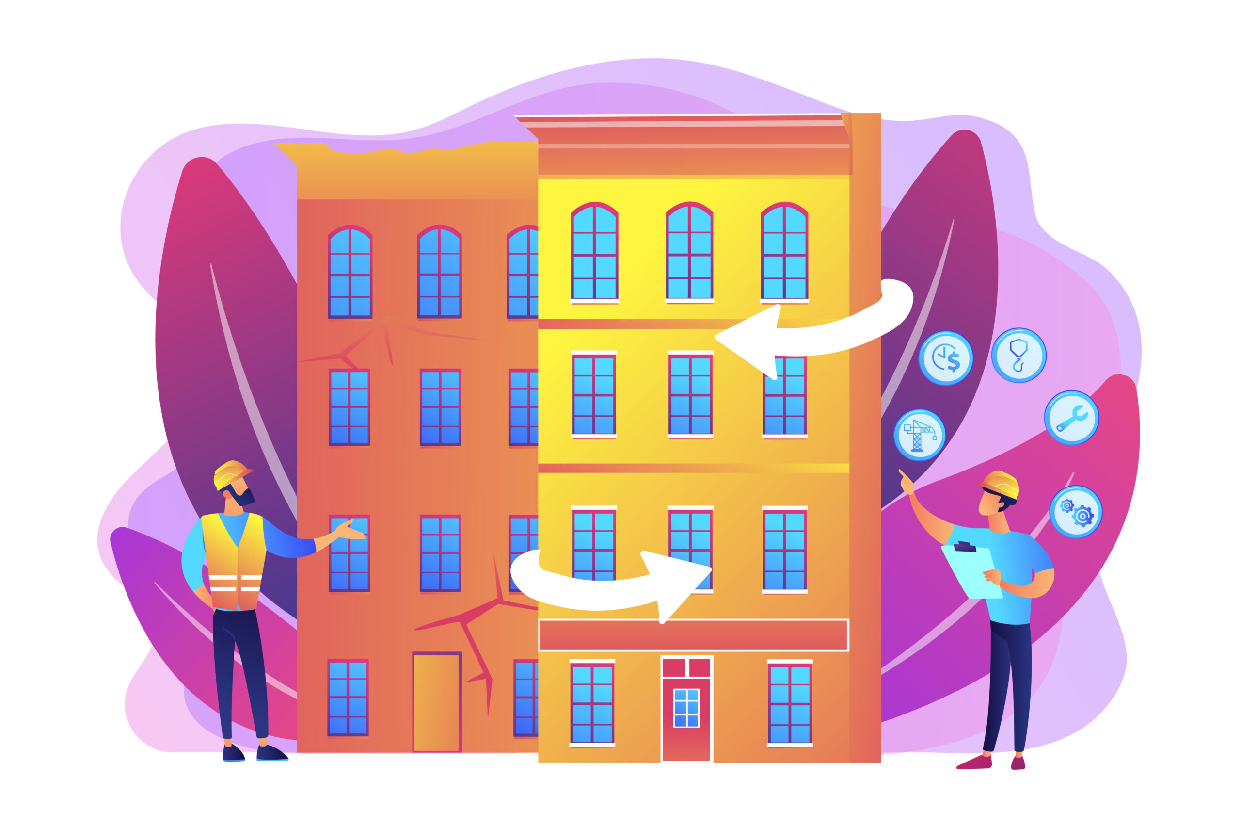 Old buildings modernization concept vector illustration